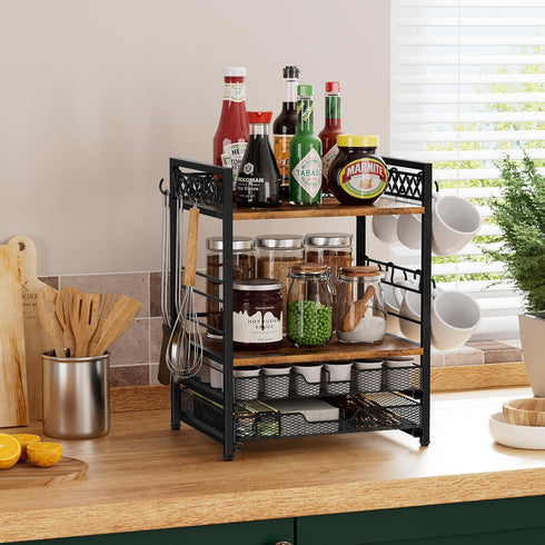 4 12 Countertop Plaviya Coffee Bar Station Organizer, Tier K Cup Organizer Mug Holder with Hooks, Coffee Pod Holder