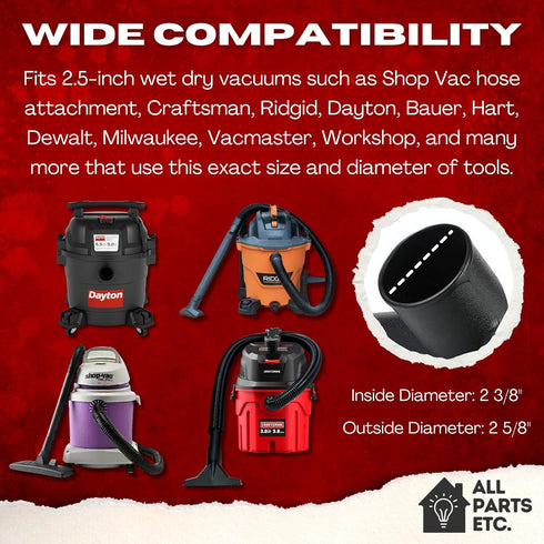 2 1/2" Accessories for Shop Vac - Attachments for Wet Dry Vacuum, Floor Brush, and Hose Kit