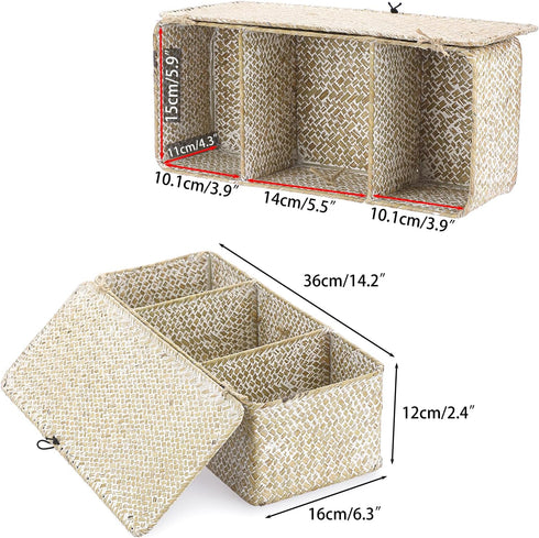 Hipiwe Seagrass Storage Basket Bin, Hand-Woven Wicker Basket with Lid for Organizing Bathroom Supplies