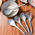 Large Hand-Painted Japanese and Korean Ceramic Soup Spoon Set of 5, Long Handle Rice Spoons