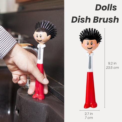 Vigar Dolls Orlando Dish Brush, Ergonomic Kitchen Brush for Dishes and Sink Cleaning, Red and Black