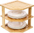 Plate Organizer for Cabinet and Kitchen Countertop, 3-Tier Bamboo Corner Shelf -
