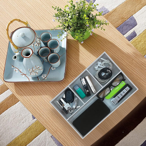Desktop Storage Organizer, Nightstand or Dresser Organizer, Valet Tray with 4 Compartments, PU Leather, Pearl White