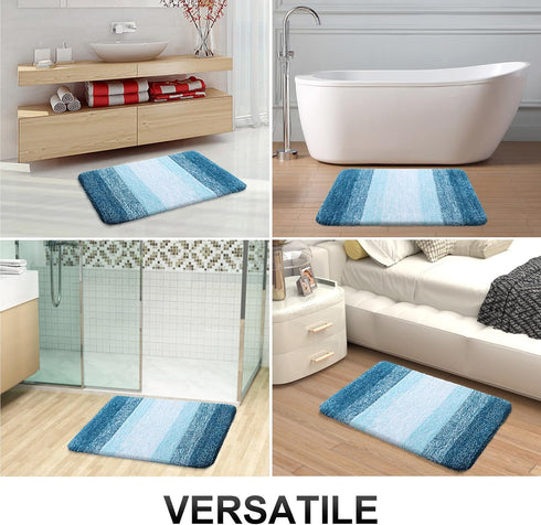 OLANLY U-Shaped Toilet Rugs 24x20 - Extra Soft Absorbent Microfiber Non-Slip Plush Shaggy Bath Mat in Peacock Blue