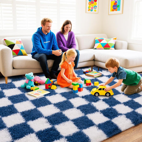 5x7, Checkered Rugs for Bedroom, Ultra Fluffy Fuzzy Shag Area Rug for Living Room Modern Plush Soft Upgrade Non-Slip