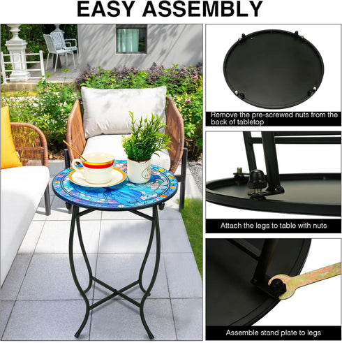 Fashion&cool 14 Inch Patio Side Table for Small Space, Weather Resistant Metal Side Table, Small Round End Table Accent
