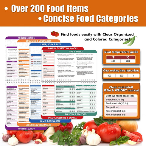 Over 200 Foods Air Fryer Cheat Sheet Magnets, Cooking Guide Booklet, Air Fryer Accessories for Frying and Cooking