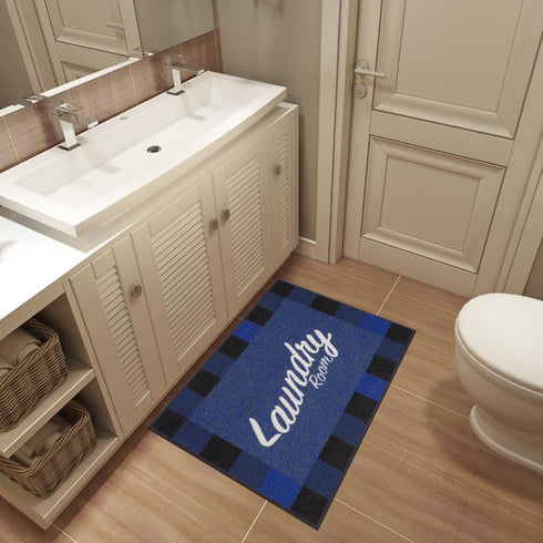 Ottomanson 26" x 35" Laundry Room Rug - Non-Slip Mat for Laundry & Mudroom - Durable and Easy to Clean (Navy)