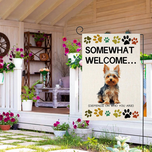 Yorkie Yard Flag Funny Dog Garden Flag, Somewhat Welcome Vertical Double Sided Decoration 12x18 Inch