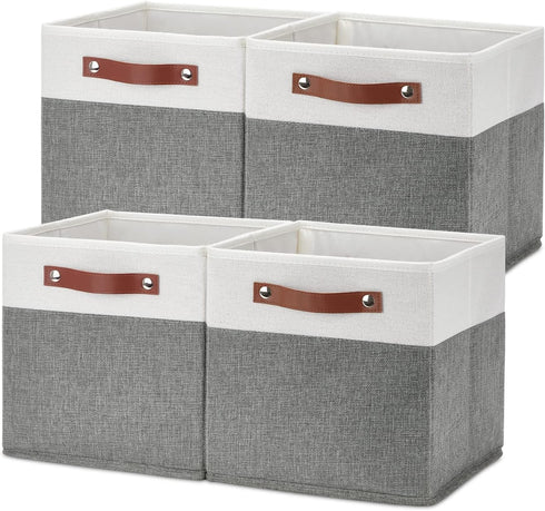 Temary 4 Pack Cube Storage Bins, 11×11 Fabric Storage Baskets with Handles, Collapsible for Shelf