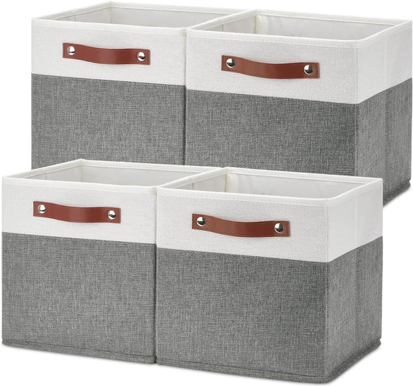 Temary 4 Pack Cube Storage Bins, 11×11 Fabric Storage Baskets with Handles, Collapsible for Shelf