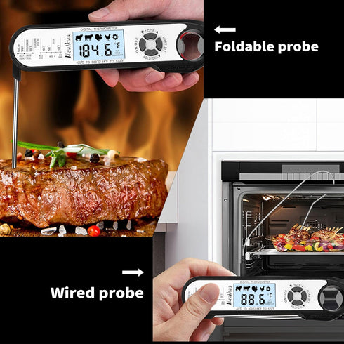 Digital Meat Food Thermometer - 2~3S Instant Read Cooking Thermometer, Backlight, Built-in Magnet, Calibration, Foldable Probe for Kitchen Deep Fry BBQ Grill Roast Turkey by Neoikos
