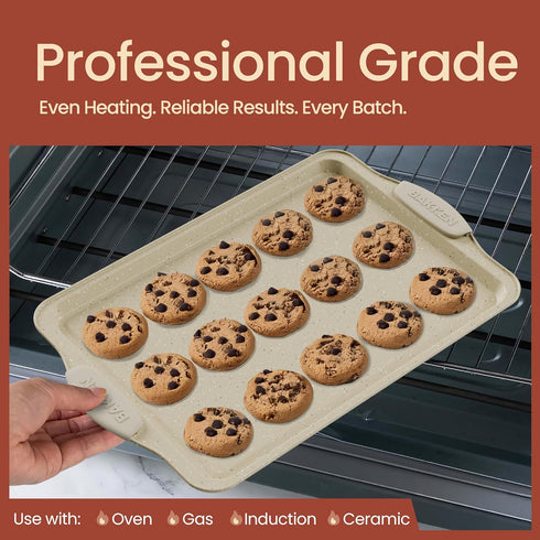 Set Commercial (450 Set 10 BAKKEN Kitchen Oven Baking Pans - Nonstick Gray Coating, Carbon Steel Bakeware with White