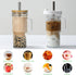 24oz Handle,4Pack Ribbed Glass Tumbler With Glass Cup with Lids and Straws,Reusable Glass Iced Coffee Cups