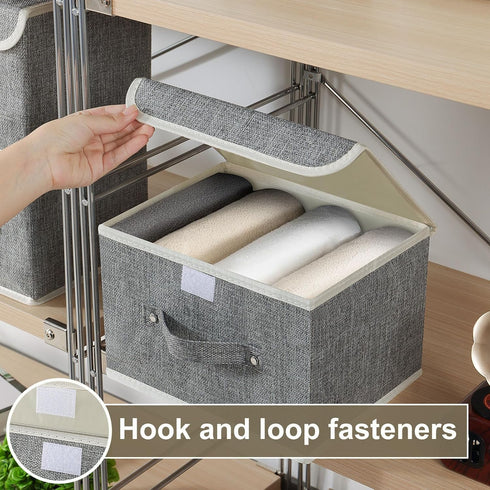 ENUMAIL Closet, 10.2x7.9x6.7 Storage Boxes, Collapsible Storage Bins with Lids, Cotton and linen cloth Storage Baskets
