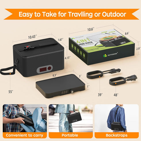 Portable Oven, 12V 24V 110V-240V Car Food Warmer, Electric Heated Lunch Box for Road Trip/Camping