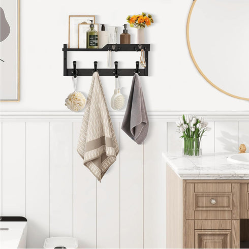 dreampossible Coat Rack Wall Mount with Shelf, Coat Hanger Wall Mount with Key Hooks and Mail Holder, Wood Entryway