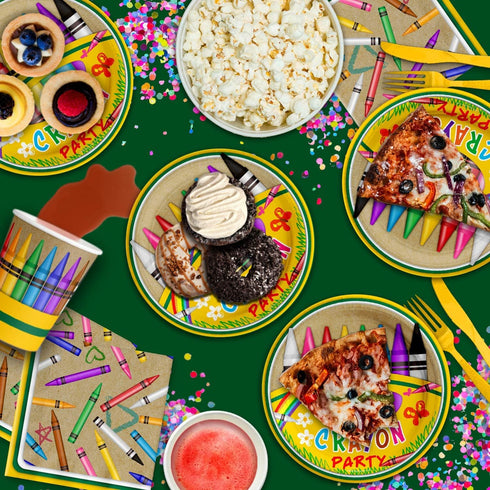 Crayon Birthday Party Supplies Set - Tableware Kit for 16 | Plates, Napkins, Cups