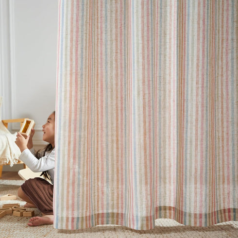 jinchan 84 inch Grommet 2 Linen Curtains for Living Room Candy Striped Curtains Length for Baby Girls Kids Room Ticking