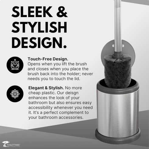 ToiletTree Products Toilet Brush with Lid, Sleek Toilet Bowl Brush and Holder Set