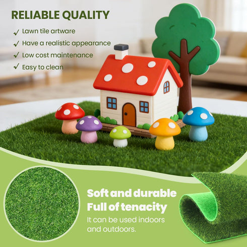 Wrzuzs 4Packs 6x6 Inch Artificial Grass for Fairy Garden Accessories and Miniature Dollhouse Decor, Fake Grass