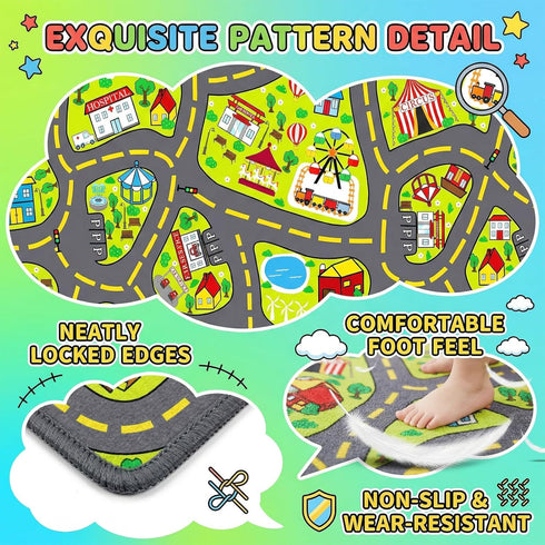 3x5 Car Rug Play Mat Feet, Car Road Rug for Kids City Road Map Carpet Educational Learning Play Carpet Kids Play Rugs