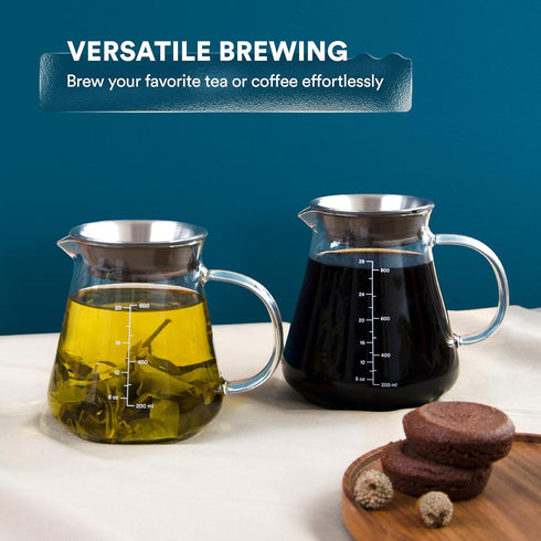 Glass Range Coffee Server for Pour Over Coffee & Tea, 600ml/20oz Ovalware Microwave Safe & Heatproof 2.5mm Thick Glass