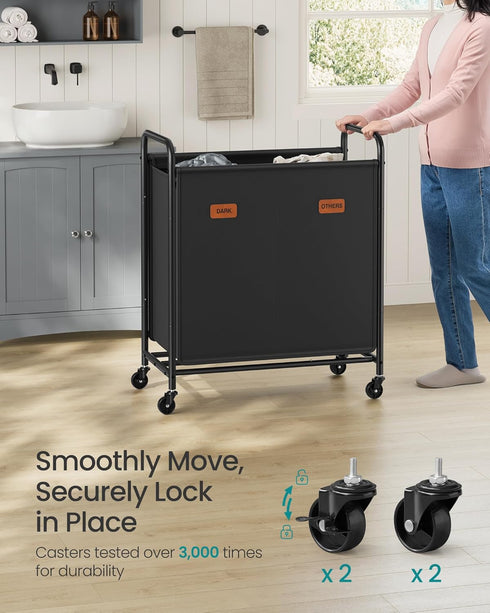 2-Section URLS210B01 SONGMICS Laundry Sorter, Laundry Hamper with Wheels, Rolling Clothes Hamper Cart with Large