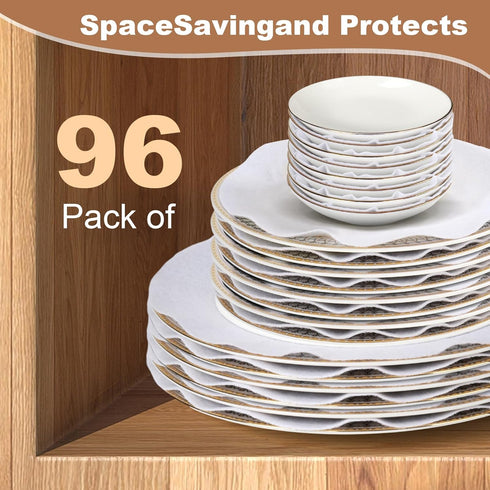 Imperius Set of 96 Felt Plate China Storage Containers - Thick Premium Soft Dish Storage Dividers - 24-10", 48-6",