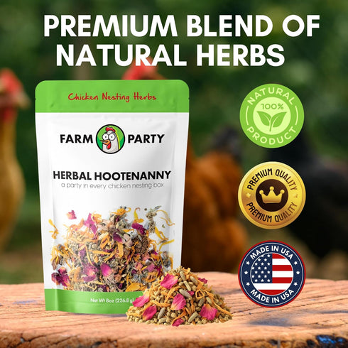 8oz Farm Party Herbal Hootenanny Chicken Nesting Herbs - Chicken Dust Bath Mix Deodorizer Keeps Nest Boxes & Coop Fresh