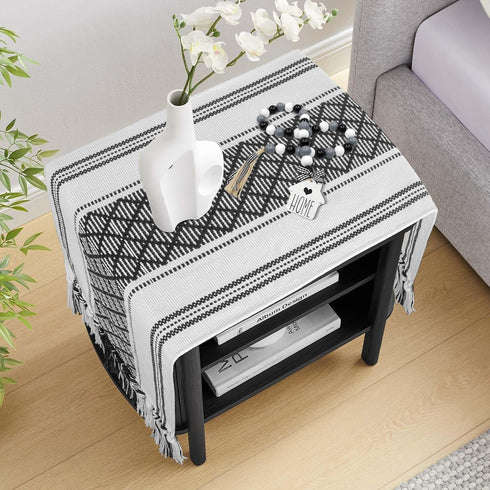 48 Inches yuboo Black and White Striped Table Runner Farmhouse Style, Modern Short Woven Coffee Table Runner Long
