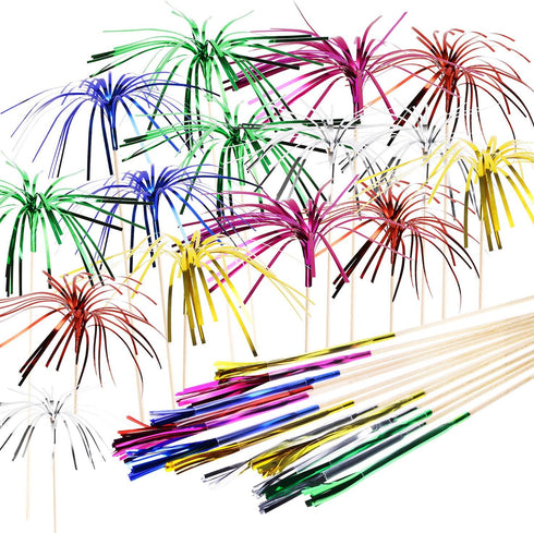 Penta Angel Foil Firework Cupcake Toppers, 50Pcs 9 Inch Multicolor Cake Cocktail Food Fruit Drinks Picks for Party