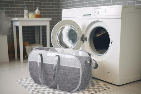 Pop-Up Laundry Basket with Durable Handles, Collapsible Mesh Laundry Hamper, Cationic Gray
