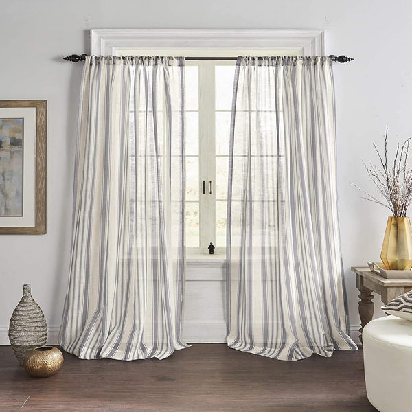 Elrene Home Fashions Hampton Stripe Sheer Window Curtain, 52" x 84" (1 Panel), Grey Color