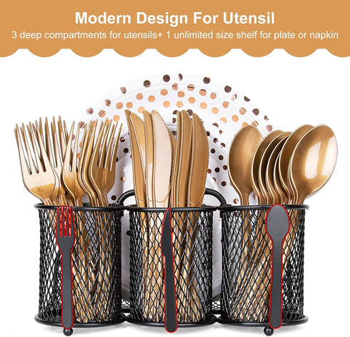 Metal Utensil Caddy - Silverware Organizer for Outdoor Party, Cutlery Caddy for Picnic, Buffet, RV BBQ, Farmhouse