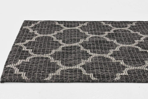 Unique Loom Area Rug Outdoor Trellis Collection (2' x 3' 1" Runner, Black/Ivory)