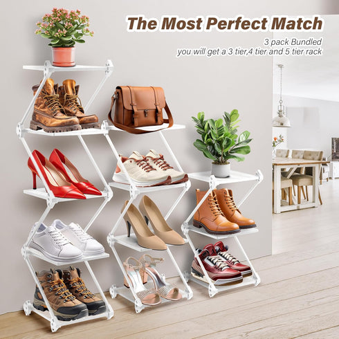 Small White 4 Tier Vertical Shoe Rack Shelf - Metal Tall Shoe Organizer for Entryway, Bedroom, Living Room - Space