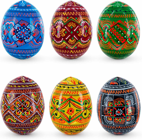 BestPysanky Set of 6 Geometric Pysanky Ukrainian Wooden Easter Eggs 2.5 Inches