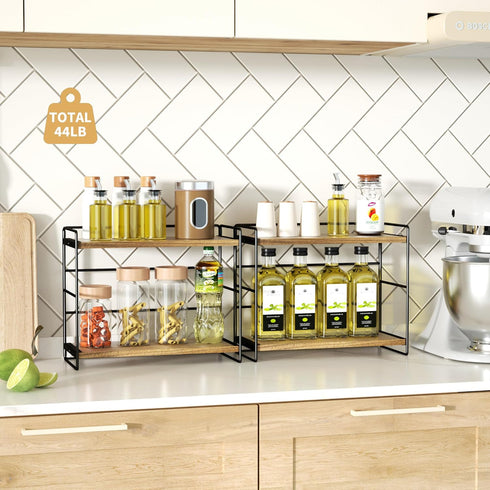 SRIWATANA Bathroom Countertop Organizer Set of 2, Kitchen Counter Shelf Spice Rack for Desktop Storage, Large Wood