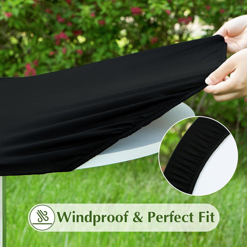 2 Pack 20 Inch Round Fitted Tablecloth Stretch Spandex Table Cover Black Washable Table Cloth Elastic Table Topper