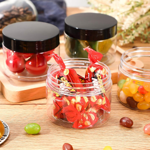 6 Pack 6 oz Plastic Jars with Lids - Refillable Wide-mouth Leakproof Round Empty Containers for Travel, Cosmetic, Food