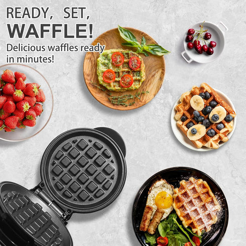 Mini Waffles Maker, Small Waffle Irons Non-stick, Breakfast Belgian Waffles, Mini Waffle Iron Make Waffle in Minutes, Portable Pancake Maker Machine for Kid, Easy to Clean, 5 Inches Wide, Black by UVFAST