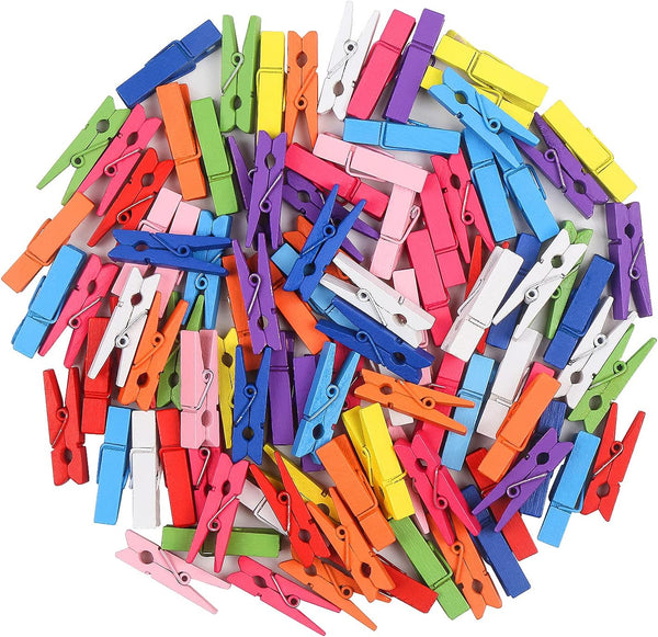 KIMOBER 100PCS Wooden Clothespins, Mixed Colored Craft Peg Pins Clips for Photos and Paper Crafts, 1.37 Inch
