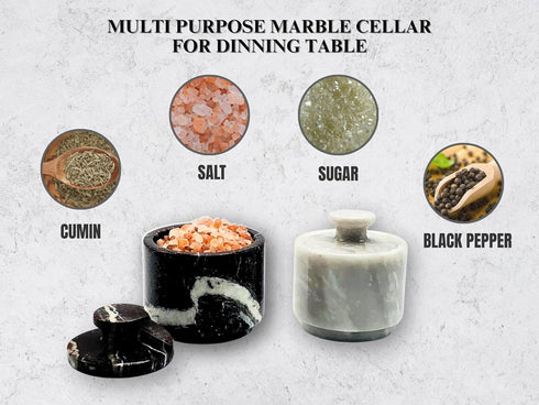 2 Pack 3.5 oz Counter Premium Marble Salt Cellar with Lid | Kitchen Storage Container | Elegant Cooking Salt Box |