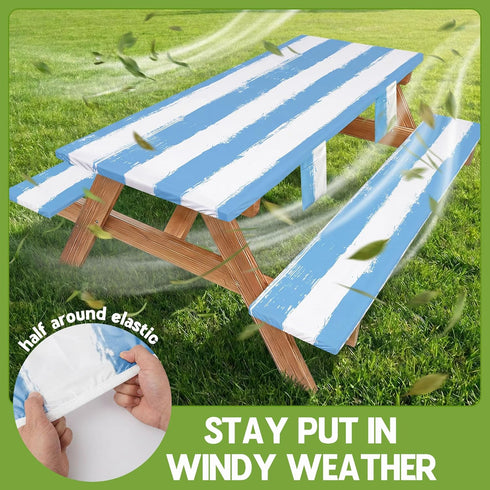 Wrakus 96in Picnic Table Cover with Bench Covers Camping Essentials Waterproof Windproof Patio Outdoor Tablecloth
