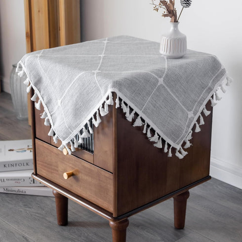 Kunxufi Farmhouse Small Square Grey Waterproof Tablecloth Heavy Weight Cotton Linen Table Cloth
