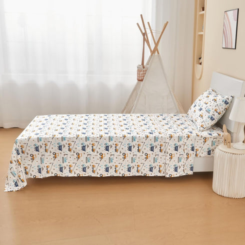 lasoftan Set 3 Set Kids Sheet Twin Size Pcs, Boys Sheet with Blue Excavator Car PatternKids Boys Twin Fitted
