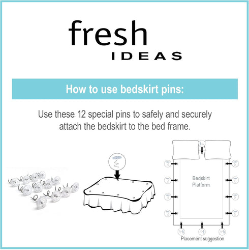 FRESH IDEAS Dust Ruffle, Spiral Push Pins to Keep Skirt in Place, Bedding Accessories, Set of 12, White