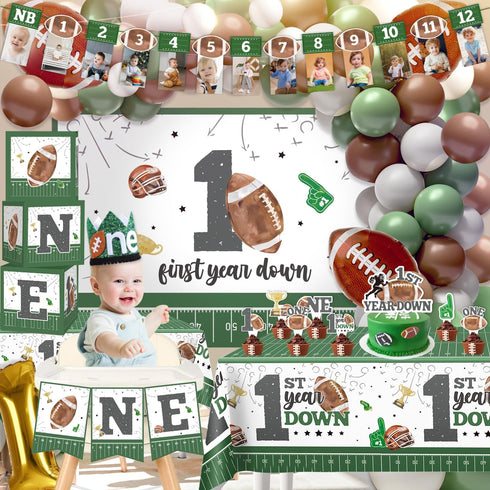 192pcs First Year Down Birthday Party Decorations Include Photo Banner High Chair Banner Backdrop Tablecloth Balloons