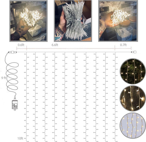 Magictec 300 8 LED Curtain String Light, Lighting Modes Fairy Twinkle String Lights Wedding Party Home Garden Bedroom